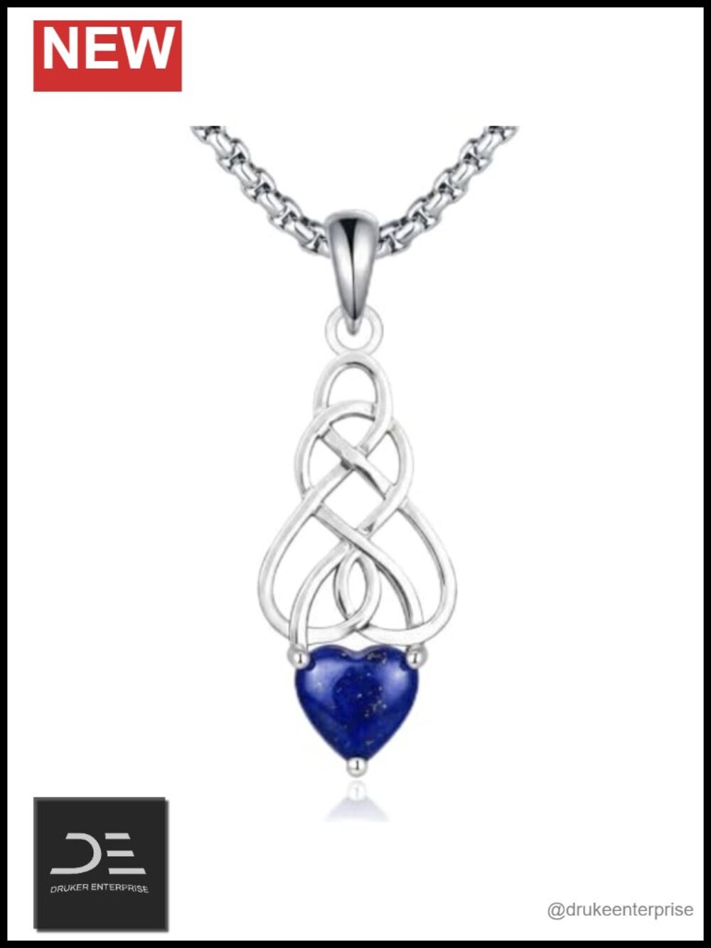 18K White Gold Plating Celtic Knot Pendant Necklace Stainless Steel Chain